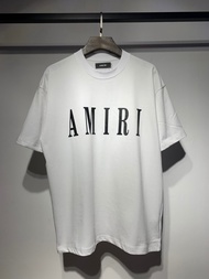 เสื้อยืดแขนสั้นคอกลมคู่พิมพ์ตัวอักษร AMIRI สำหรับทั้งหญิงและชายลำลองคลาสสิก