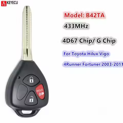 KEYECU 3 Buttons B42TA 433MHz 4D67/G Chip For Toyota Hilux Vigo 4Runner Fortuner 2003 2004 2005 2006
