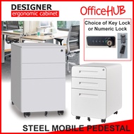 OFFICEHUB Steel Metal Mobile Pedestal With 2 Drawer 1 Filing ★ Wheels ★ Office Home Metal Cabinet ★ Study Cabinet