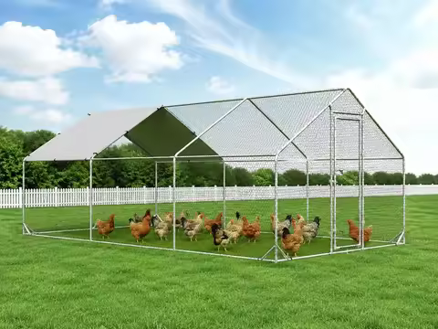 Metal Chicken Coop, 10x20 FT Walk-in Chicken Run Pen Poultry Cage, Water-Resistant & Anti-UV Cover, 