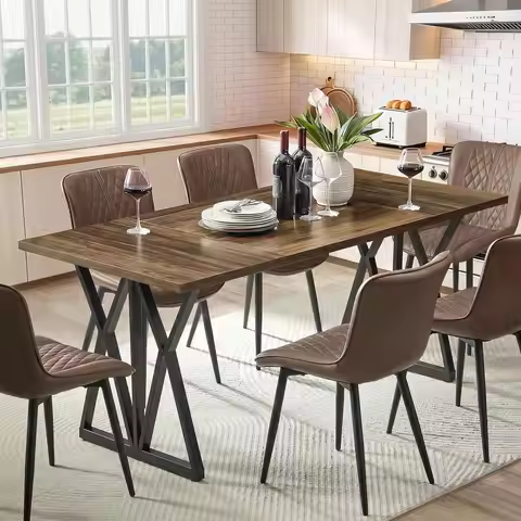 70" Large Dining Table for 6 People, Indoor Outdoor Rectangular Farmhouse Kitchen Table with Thickne