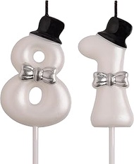 81st Birthday Candles, White 81 Year Old Number Birthday Candles, Happy Birthday Party Decorations C