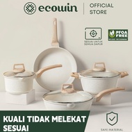 Ecowin 4pcs Non-Stick Cookware Set Maifan Stone Coating Classic  White Series With Lids Suitable For