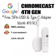 Chromecast with Google TV (4K) c/w Free USB Adapter Worth $19.90 - Watch Movies in 4K HDR (1 Year Warranty)