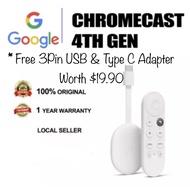 Chromecast with Google TV (4K) c/w Free USB Adapter Worth $19.90 - Watch Movies in 4K HDR (1 Year Wa