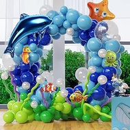 184Pcs Ocean Themed Balloon Garland Kit Under the Sea Party Decorations Blue Bubble Animals Fish Balloon Arch Shark Theme Pool Beach Party Baby Shower Birthday Party Supplies