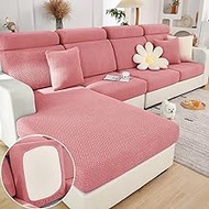 Sitting Room Magic Sofa Covers, Universal Resistant Cover, L Shape Sectional Headrest Couch Covers, Sofa Head Rest Cushion Slipcovers, High Stretch, Anti-Slip (Color : Pink, Size : Chaise Cover)