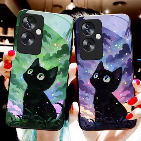 Cute Little Cat Black For Oppo A79 5G 58 78 74 60 4G Reno 11F Realme GT 6 11 Note 50 10 C55 X2 Tempe