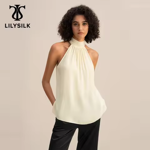 LILYSILK Women's Silk Georgette Halter Neck Top Blouse