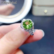 Liliyawind  Green Peridot Gemstone High Carbon Diamond Rose Flower Ring for Women Engagement Jewelry