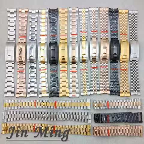 20mm Wide Silver Rose Gold Black 904L Solid Stainless Steel Strap Brushed Polished Oyster Bracelet F