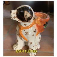 Tượng tiểu cảnh chó đốm gùi chậu trồng cây gốm sứ Bát Tràng