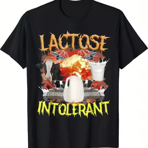 Lactose Intolerance Graphic T-Shirt Casual Crew Neck Short Sleeve LACTOSE INTOLERANT "Print Harajuku