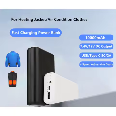 10000mAh Power Bank 7.4V 12V DC Output Portable Charger External Battery for Heated Vest Jacket Air 