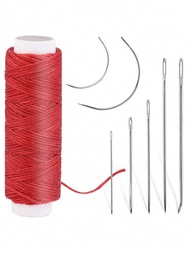 30米紅色皮革手縫蠟線套裝,32碼150d扁平蠟線和皮革修復針,適用於家居裝飾地毯皮革帆布修復和手縫