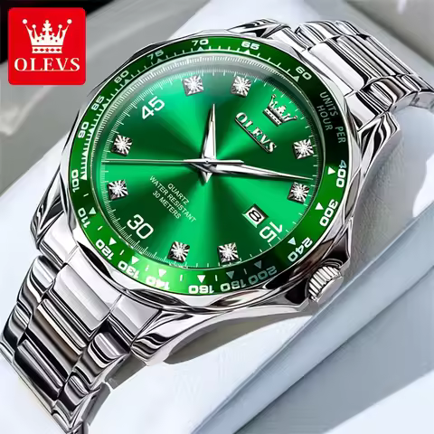 OLEVS 9988 Original Men's Quartz Watch Fashion Luxury Green Water Ghost Rolex Style Waterproof Men's