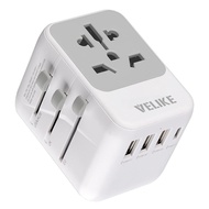 Overseas conversion plug VELIKE multi-converter plug with 3 USB-A ports and 1 USB-C.