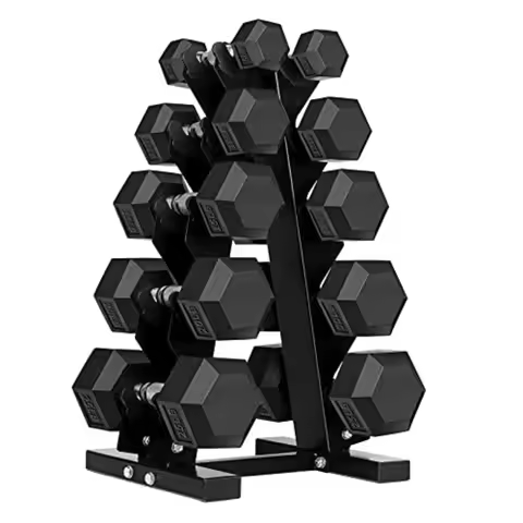 5-25LB Hex Dumbbell Set with Rack Rubber Coated Dumbbell Set with Rack 150 Pound Weight for Home Gym
