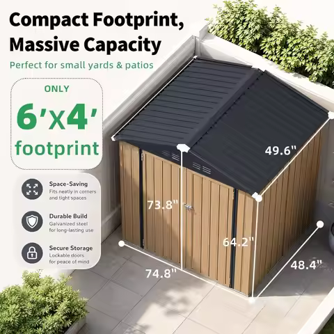4x6 Heavy Duty Metal Storage Shed with Lockable Double Hinged Door for Backyard Garden, Custom