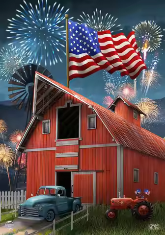 American Celebration Barn Summer 4th of July House Flag 40" x 28" Briarwood Lane YYX
