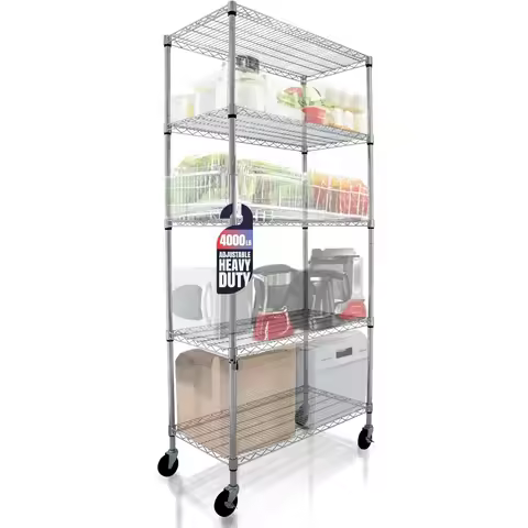 4000 LBS Heavy Duty Metal Shelving Unit – 36x18x76 NSF 5-Tier Wire Rack with Wheels Adjustable Garag