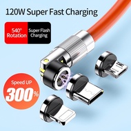 120W 6A 540° Rotating Magnetic Charger Cable Super Fast Charge Cable Liquid Silicone Cable Gaming Ch