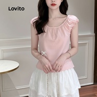 trendy3-Lovito Cute Plain Bow Spring/Summer Pink Blouse for Women L136AD424
