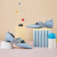 | HOA | 小方頭鬚鬚帶珍珠腳鏈平底鞋 | 藍色 | 5574