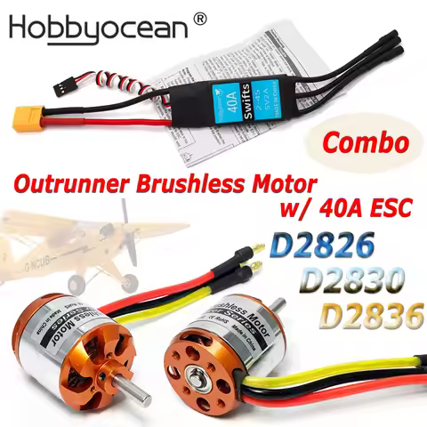 D2826 D2830 D2836 Outrunner Brushless Motor with 40A ESC 2-4S LiPo for RC Fixed-Wing Plane Multicopt