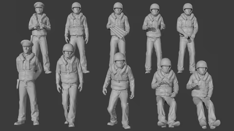 1/144 Scale WW2 Pacific American Navy Crew Officer 10 Figures Resin Model Kit Miniature War Gaming D