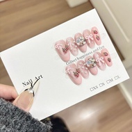 French Cute Wearing Nails Pure Hand-Made Strawberry Pie Fresh Pink Nails Pinch Cat's Eye Nails Manic