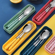 Cutlery Set H1082 Stainless Steel Cutlery Set Plus Box Cutlery Portable Travel Colorful Plain