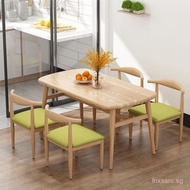 Simple6Tea shop4Small-sized rectangular combination dining table and chairs for home use, modern Nor
