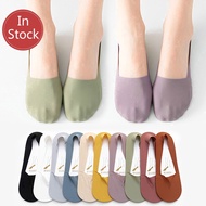 [Ready Stock] 100% Pure Cotton Socks Women Spring Summer Thin Boat Socks Shallow Mouth Socks Cotton Ankle Socks Silicone Non-slip Invisible Socks