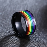 ZORCVENS  New Fashion 316L Stainless Steel Enamel Rainbow Pride Ring Wedding Engagement Ring for Men Gifts