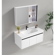 Single Ceramic Sink White Bathroom Vanity Cabinet with Mirror,Faucet&amp;Drain Set