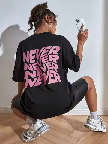 I Said Never Cotton Print Woman Tshirt Oversized All-Matchtee Shirt Aesthetic Soft Clothes Round Nec