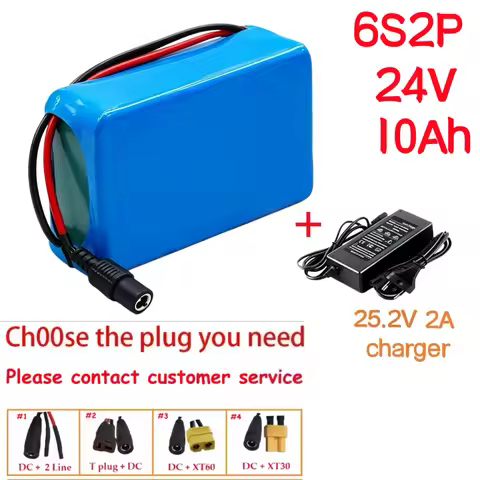 6S2P 24V 10Ah Lithium Battery Pack Rechargeable Li-ion with BMS Protection Board for Scooter E-Bike 