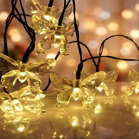 5M/6.5M/7M Solar Crystal Butterfly String Lights, 8 Lighting Modes, Waterproof for Bedroom Living Ro
