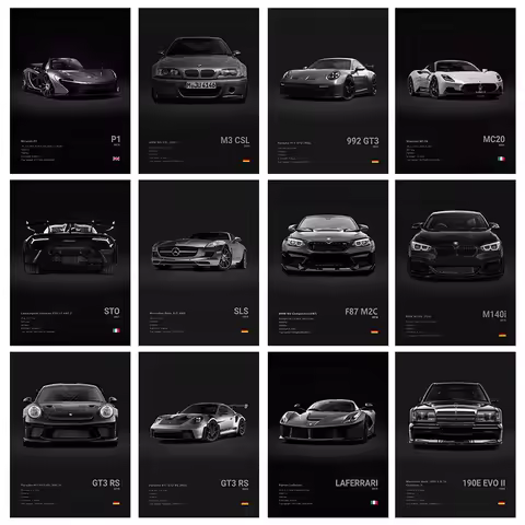 Famous Cars G63 STO SLS Canvas Wall Art Print Poster M5 918 GT3 Decorative Mural Modern Home Decorat
