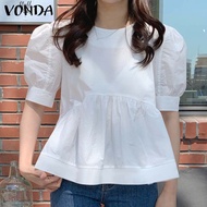 [จัดส่งฟรี] (เกาหลี) VONDA เสื้อผู้หญิงฤดูร้อนเสื้อลำลองครึ่งแขนเสื้อหนา Party Tee