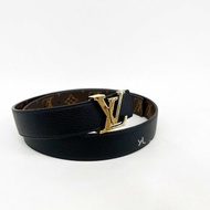 ❣LV皮帶 原花黑牛皮金LOGO釦頭雙面皮帶