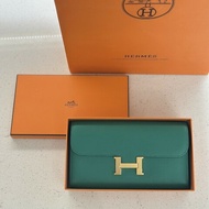 Hermes愛馬仕綠色康康錢包Constance C刻 Epsom皮 長夾 銀包