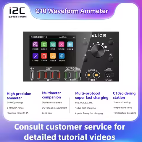 I2C C10 Waveform Ammeter Voltage Measurement Charge Tester 0-40V Dual Channel Digital Display Chargi