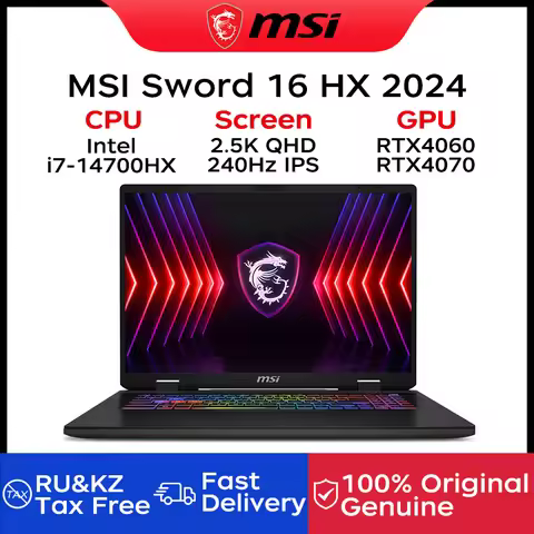 2024 MSI Sword 16 HX Laptop 16 Inch 2.5K QHD 240Hz IPS Screen Notebook i7-14700HX 16GB 1TB SSD RTX40