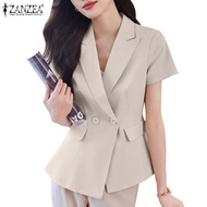 ZANZEA Celmia Women Short Sleeve Lapel Collar Formal Elegant Casual Blazer