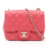 【二手】香奈兒迷你絎縫肩背包，粉RED皮革，鏈條單肩背包，女士，二手