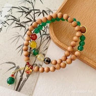 Temple Style Green Agate View Area Chinese Style Natural God of Wealth Sandalwood Money Bag New Stri