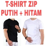 Baju T-Shirt ZIP Baju Haji & Umrah Lelaki Berzip Baju Haji Putih Dan Hitam Kain Cotton