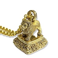 Vintage Pinchbeck Lion Wax Seal / Brass Handle Stamp Letter Fob Pendant + Chain